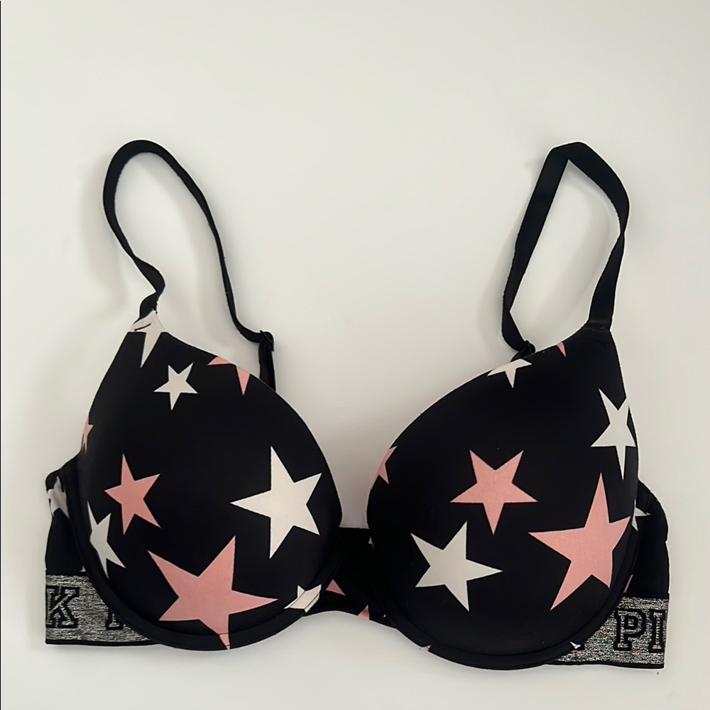 Victoria's Secret Black and Pink with Star Pattern Bra 34D